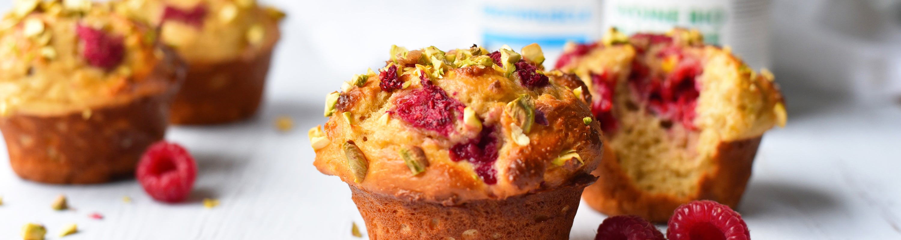 muffins protéinés aux framboises pistache