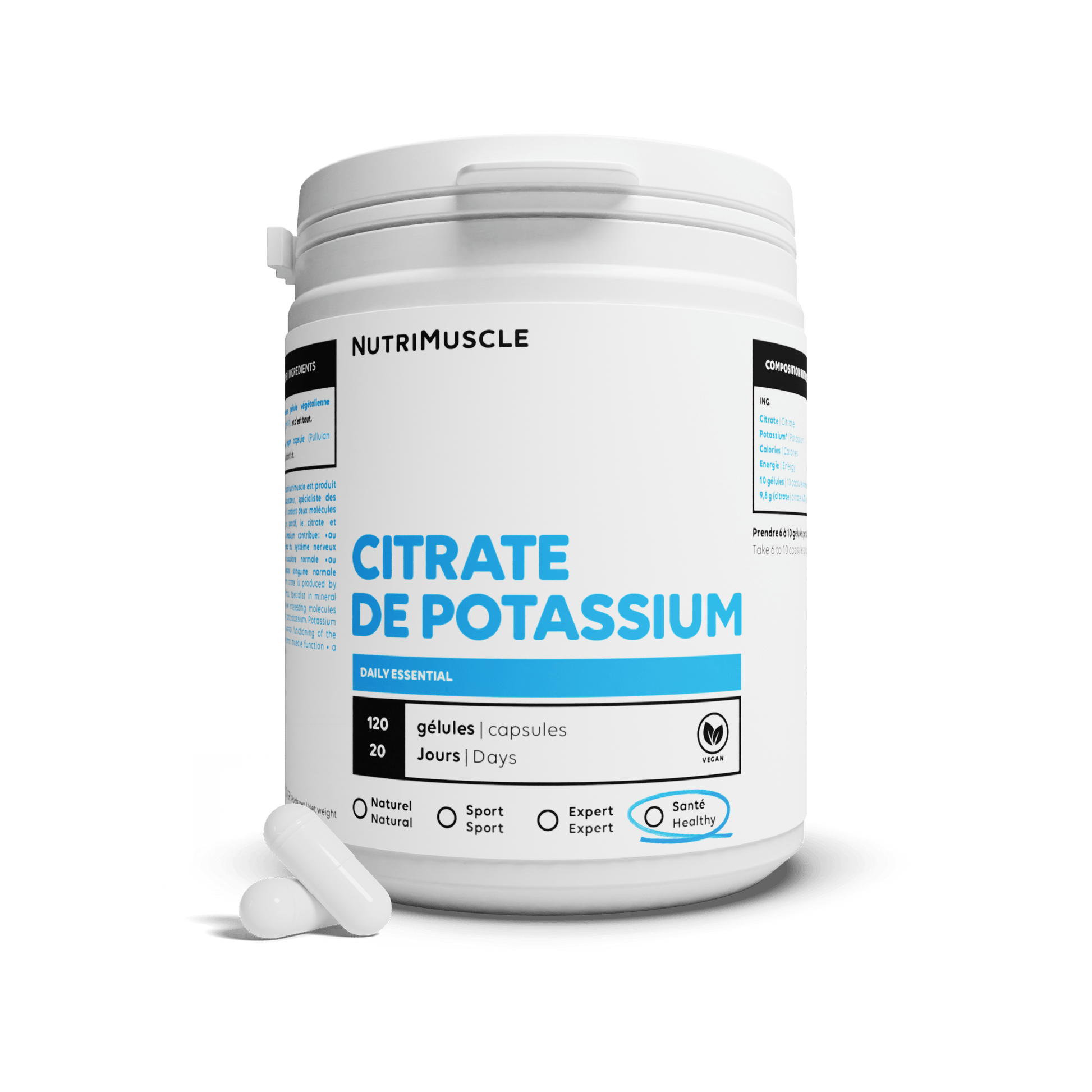 Nutrimuscle Minéraux 120 gélules Citrate de Potassium en gélules