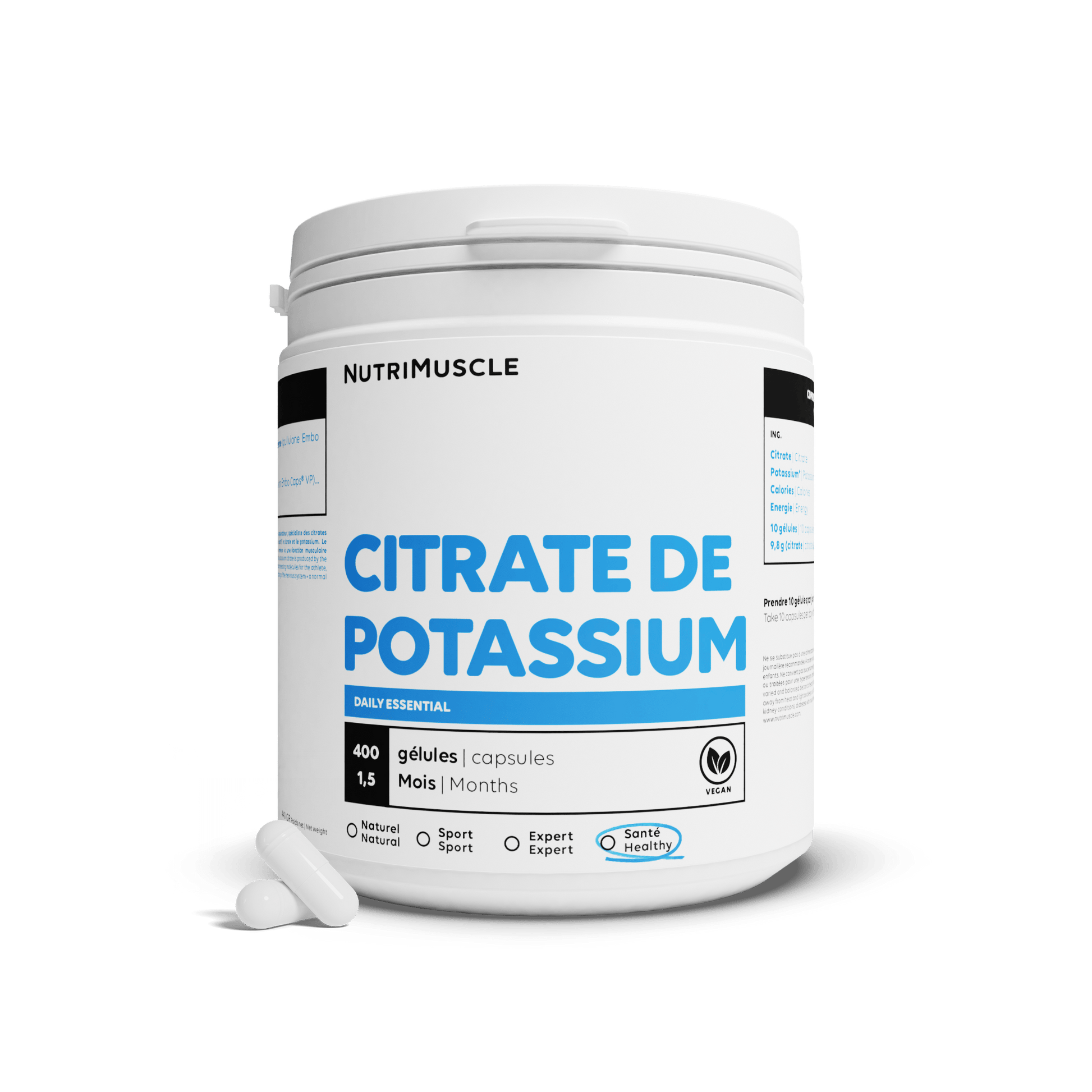 Nutrimuscle Minéraux 400 gélules Citrate de Potassium en gélules