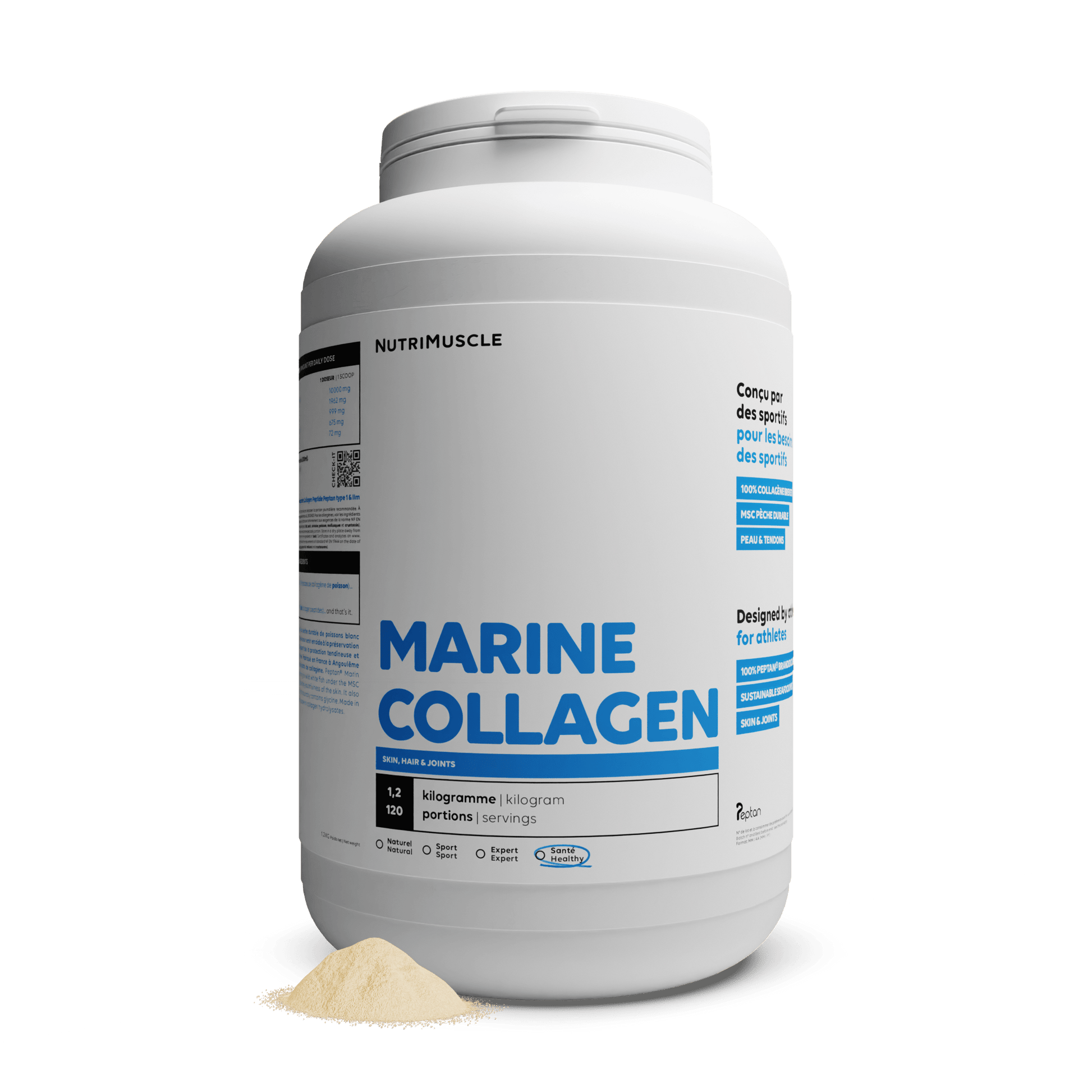 Nutrimuscle Protéines Nature / 1.20 kg Collagène Marin Peptan® 1 en poudre